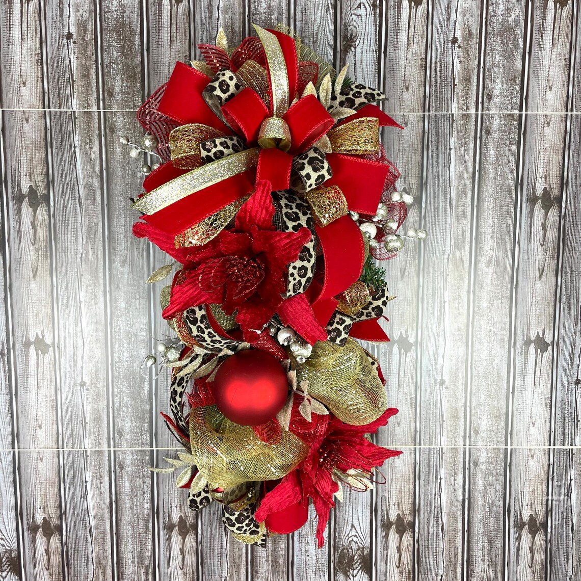 Leopard Christmas Door Swag Leopard Christmas Wreath Red and - Etsy