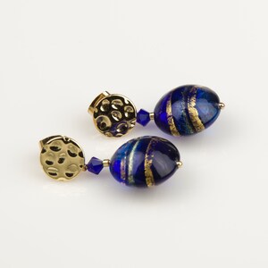 Pendientes genuinos de cristal de Murano veneciano pendientes únicos de diseño pendientes colgantes pendientes de oro azul cobalto pendientes de cristal regalo de San Valentín