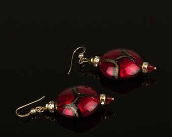 Genuine Venetian Murano Glass earrings designer earrings dangling earrings red earrings glass earrings Christmas earrings festive jewelry