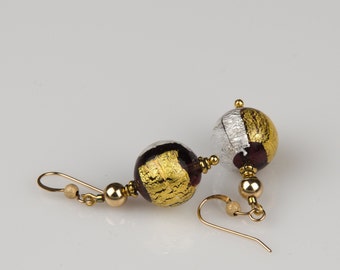 Genuine Venetian Murano Glass earrings designer unique earrings dangling glass earrings dark Amethyst gold silver
