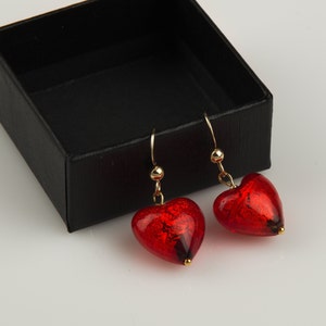 Genuine Venetian Murano Glass earrings designer love heart earrings dangling heart earrings rubino earrings Venetian glass Valentines gift