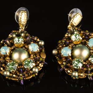 Green Pearl earrings dangle earrings statement beaded earrings crystal earrings Swarovski prom evening vintage inspired