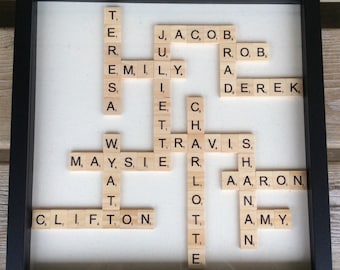 Personalized Scrabble Tile Family Name Frame: 12x12 Wood Shadowbox