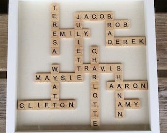 Scrabble Tile Family Name Frame: Personalized Wood Shadowbox Gift