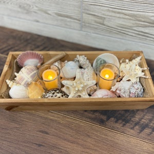 Seashell Centerpiece - Sea Shell Beach Decor - Wooden Box - LED Candles - Coastal Decor - Beach Wedding - Sea Shell Table Display - Vacation