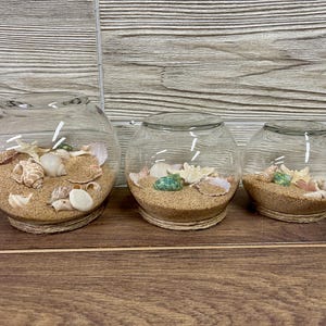 Sand and Seashell Centerpiece - Choose from 3 Sizes - Coastal Centerpiece - Beach Decor - Beach Wedding Centerpiece - Glass Shell Decoration