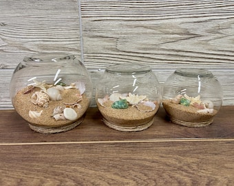 Seashell Centerpiece: Beach Sand in Glass Bowl - Coastal Decor