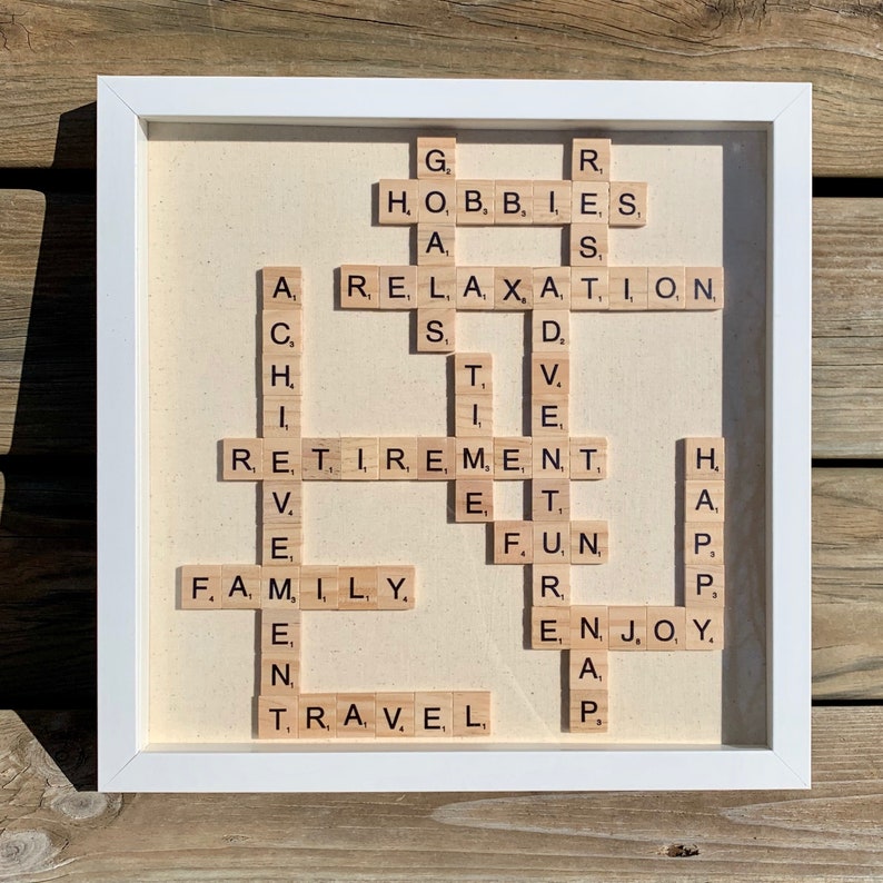 Retirement Picture Frame, Scrabble Tile Retirement Frame, Scrabble Tile Framed Wall Art, Retirement Gift for Men, Retirement Gift for Women image 1