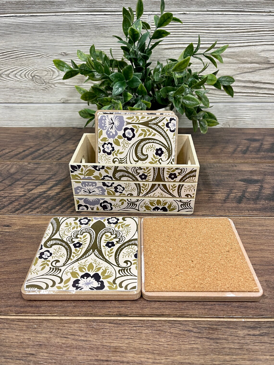Ceramic Tile Coasters Set of 4 with Matching Wooden Crate Etsy