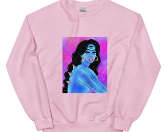 Blue Alien Sweatshirt/ Sweatshirt women/ Sweater Women/ Sweatshirt Unisex/ Clothes Women/ Cotton Polyester Blend/ Trippy Shirt