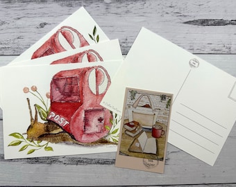 Snail Mailbox - Original Postcard by CoffeeTeaPaper - Happy Mail/Post Crossing/Pen Pal/Post Card Collection - Snail Mail