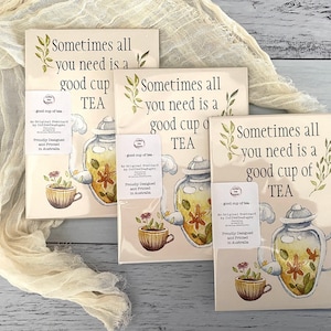 Cup of Tea Post Card or Invitation - Original Postcard by CoffeeTeaPaper - Happy Mail/Post Crossing/Pen Pal/Biggest Morning Tea/Party Invite