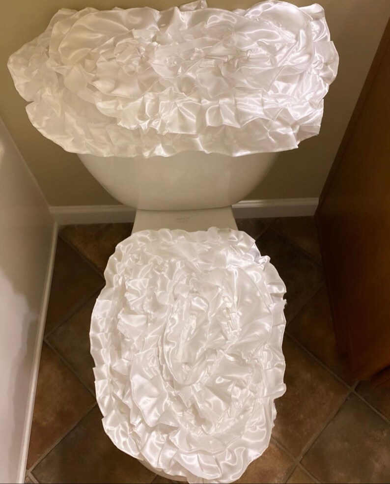 Satin Ruffle Toilet Lid and Tank Cover Set Etsy