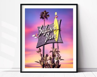 Safari Inn Hotel Neon Sign San Fernando Valley Burbank Mid Century Modern Motel Retro Vintage Los Angeles Photo Print Poster Wall Art Decor