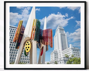 Los Angeles City Hall and the Triforium public art sculpture. LA City Hall Print, Art Deco Decor, Los Angeles Wall Art, Architecture Photo