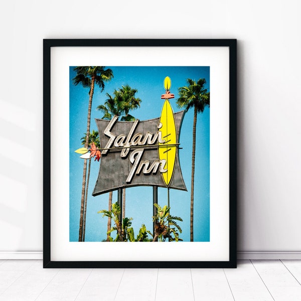 Safari Inn Hotel Neon Sign Print, Mid Century Modern Motel Decor, California Los Angeles Fine Art Photography, Googie Signs