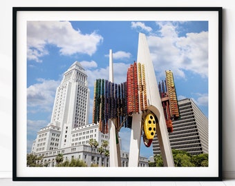 Los Angeles City Hall and the Triforium public art sculpture. LA City Hall Print, Art Deco Decor, Los Angeles Wall Art, Architecture Photo