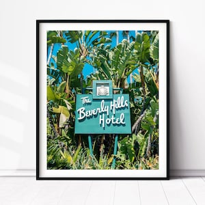 Beverly Hills Hotel Sign Print, Art Deco Decor, Los Angeles Iconic Historic Hollywood Landmark, Palm Tree Wall Art
