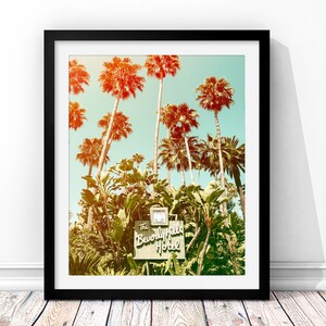 Beverly Hills Hotel Sign Print, Mid Century Modern Decor, Historic Hollywood Landmark Wall Art, California Palm Tree Photo