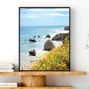 El Matador Malibu Beach Print, California Coast Wall Decor, Pacific Ocean Fine Art Photography, Landscape Photo Yellow Wildflowers