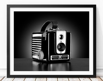 Vintage Camera Print, Brownie Camera, Black and White Photography, Camera Decor, Retro Camera Wall Art