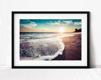 Malibu Beach Sunset Print, Ocean Wall Decor, Coast Fine Art, Southern California Seascape Photography