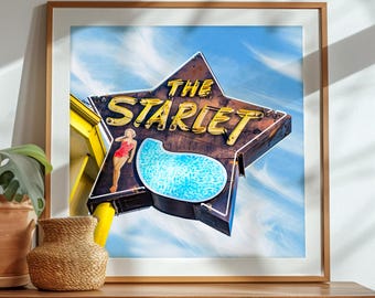 The Hollywood Starlet Apartments Neon Sign Print Mid Century Modern Decor Hollywood, Googie Art Los Angeles Fine Art Photography