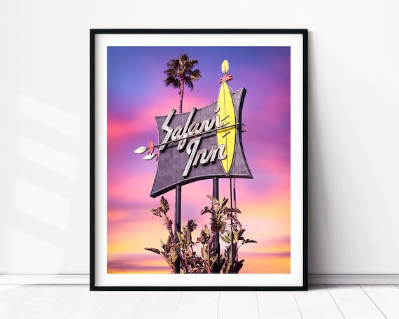 Safari Inn Hotel Neon Sign San Fernando Valley Burbank Mid Century Modern Motel Retro Vintage Los Angeles Photo Print Poster Wall Art Decor