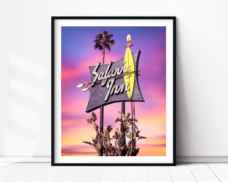 Safari Inn Hotel Neon Sign San Fernando Valley Burbank Mid Century Modern Motel Retro Vintage Los Angeles Photo Print Poster Wall Art Decor Bild 1