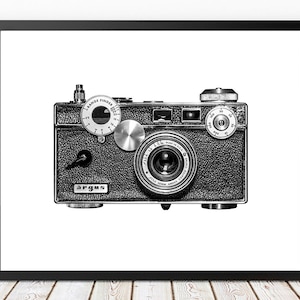 Vintage Camera Print, Argus C3 Rangefinder, Retro Camera Wall Art, Black and White Photography, Camera Decor