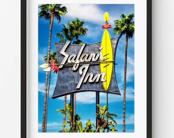 Safari Inn Hotel Neon Sign San Fernando Valley Burbank Mid Century Modern Motel Retro Vintage Los Angeles Photo Print Poster Wall Art Decor