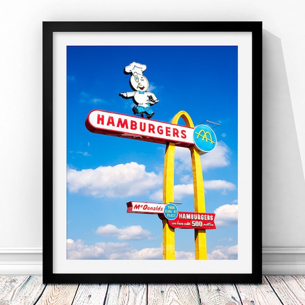 McDonald's Hamburgers Restaurant Print, Mid Century Modern Googie sign. Iconic Los Angeles Wall Art, Fifties Memorabilia Photography