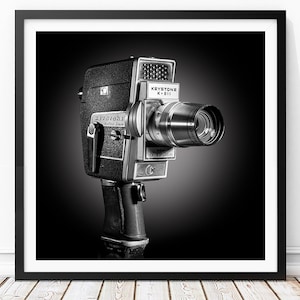 Vintage 8mm film Movie Camera Print, Keystone 8mm Print, Retro Camera Wall Art, Black and White Photography, Vintage Camera Decor