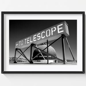 Griffith Observatory Telescope Sign Print, Art Deco Architecture Photography, Historic Los Angeles Landmark  LA Wall Art Vintage Retro Decor