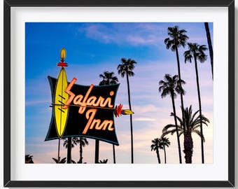 Safari Inn Hotel Neon Sign San Fernando Valley Burbank Mid Century Modern Motel Retro Vintage Los Angeles Photo Print Poster Wall Art Decor