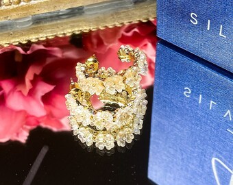 Daisy Wreath Earrings | Valentines Unique Gift | Hoop Flower Jewelry | Stud Hoop Earrings | Flower Circular Earring | Peirced Ears