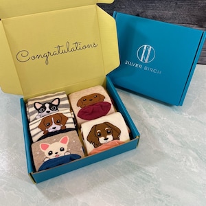 Gift Box for Dog Lover Dog Socks Birthday Gifts Dog Theme Dog mom Dog parent gifts Mothers Day 5 pairs BLUE BOX