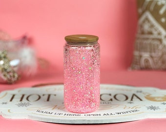 SnowGlobe Glass Can | SnowGlobe Tumbler | 16oz Double Walled Glass Can | Glitter Can | Gifts for Her | Birthday Present | Christmas Gifts