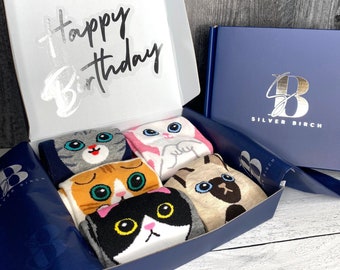 Gift Box for Cat Lover | Cat Socks For Women | Cat Mom | Cat Socks | Friendship Birthday Box For Cat Mom | Cat Gifts for Women | Christmas