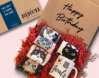 NEW Cat Lovers Gift Box - Cat themed gift for woman -  Mothers Day Gift for Cat Lovers - Cat mug - Womens Sock - Birthday | Christmas