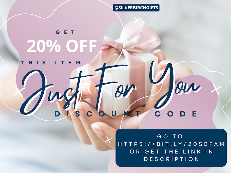 May include: A white gift box with a pink ribbon is held in hands. The text "Just For You" is written in blue script. The text "GET 20% OFF THIS ITEM" is written in black. The text "DISCOUNT CODE" is written in blue. The text "GO TO HTTPS://BIT.LY/20SBFAM OR GET THE LINK IN DESCRIPTION" is written in white on a blue background.