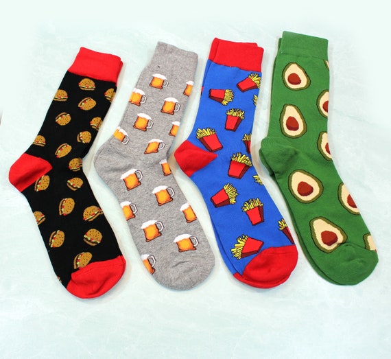 Fun Men's Socks Individual Avocado Fries Burger | Etsy