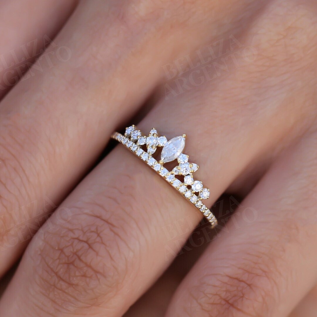 Tiara Diamond Ring/ 14K Gold Diamond Crown Ring/ Princess Etsy