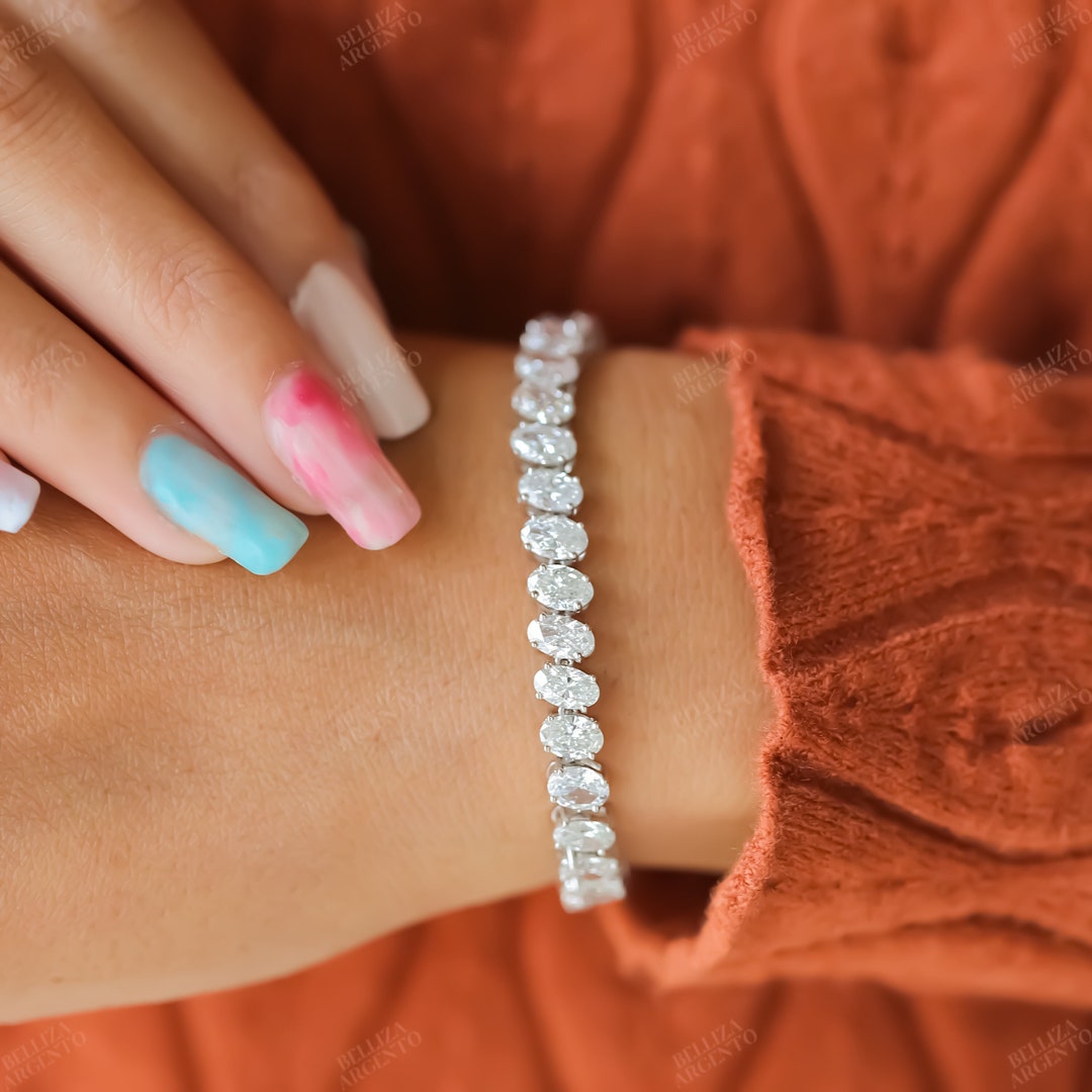 Oval Moissanite Tennis Bracelet Diamond Tennis Bracelet CZ Tennis