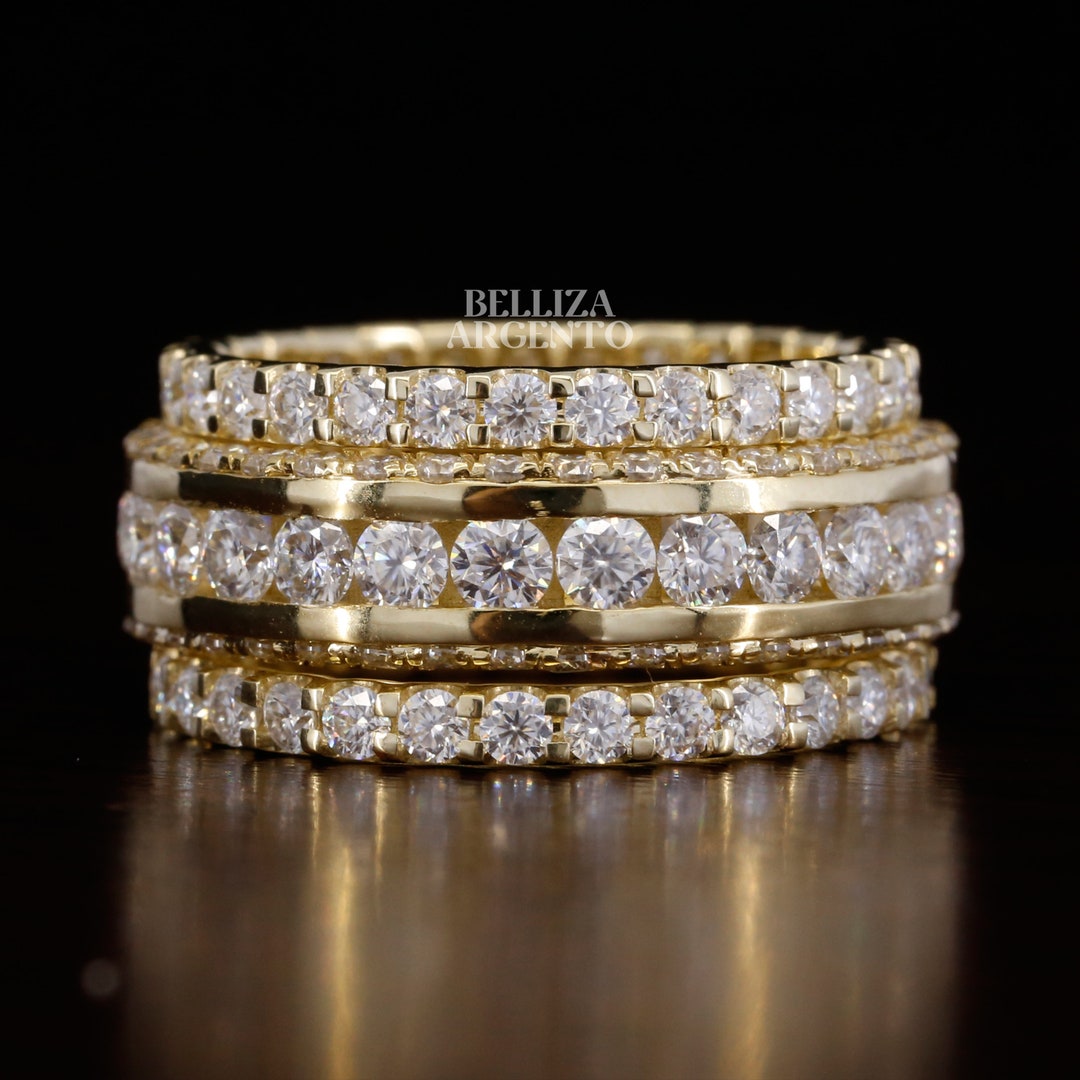 Wide Wedding Band Unique Mens Wedding Band 14K Solid Yellow Gold