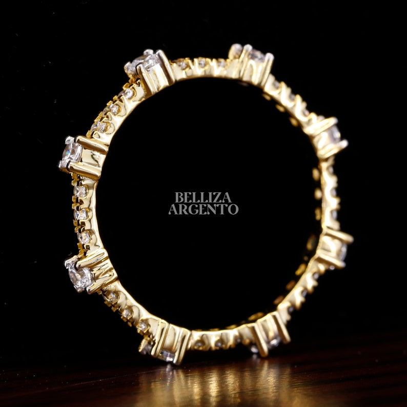 2.5mmMoissanite Wedding Band Round Cut Simulated Diamonds Anniversary Gift Sterling Silver Band Engagement Band Yellow Gold Plated