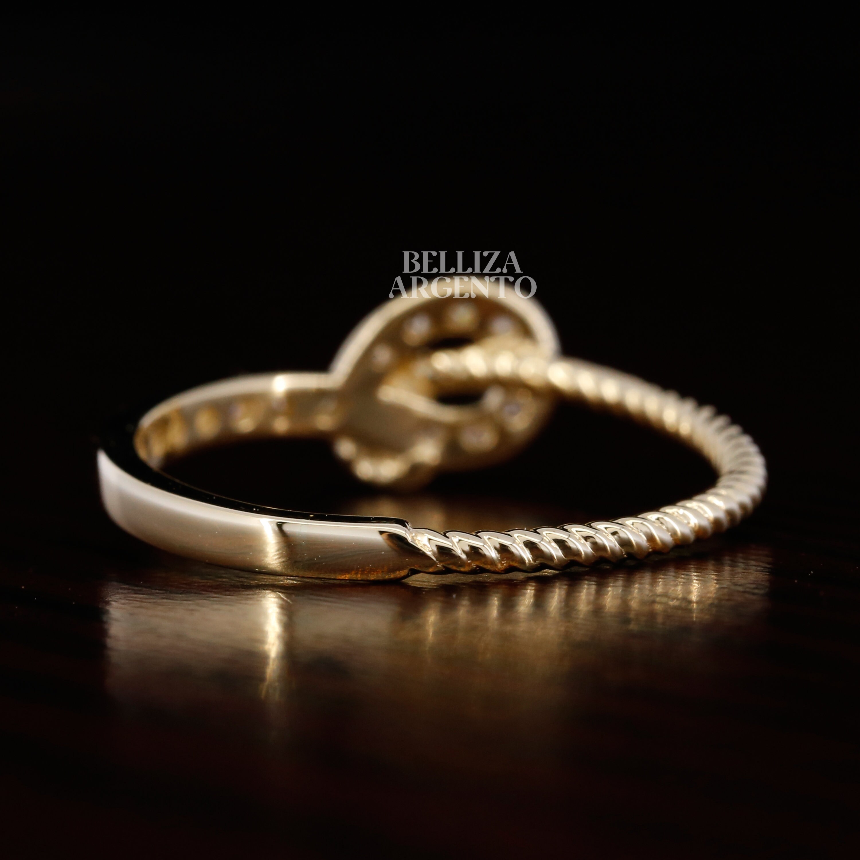 Q Ring Solid Gold Twisted Ring Gold Stacking Ring Wedding Etsy