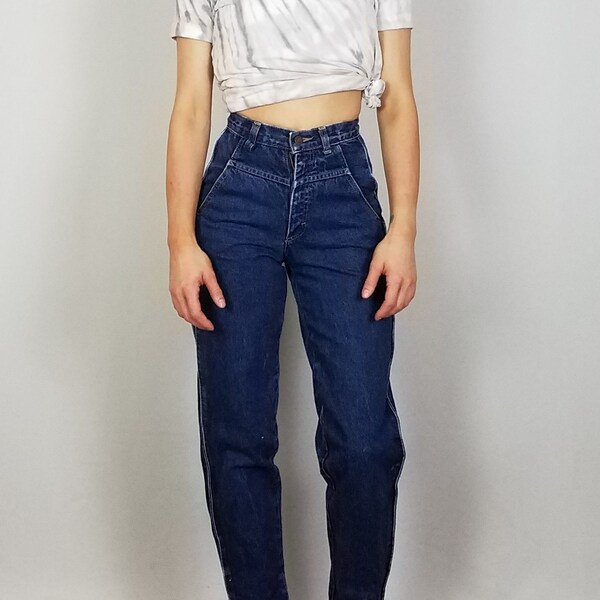 80's Vintage High Waist Denim Jeans by Calvin Klein XS Size 0 with Side Panels Medium Wash