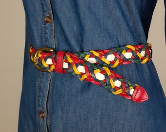 Vintage 90s Leather Rainbow Multi-color Braided Belt  display picture 1