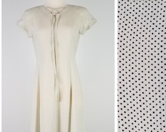 90's Vintage Polka Dot Dress by Fashiomake Femme Mode Lightweight Black & White Medium Size 8 Size 10